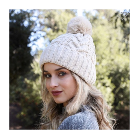 Cable Knit Pom Pom Beanie Hat - Picture 2 of 6